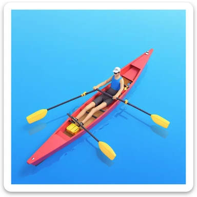 single-person Olympic rowing boat with a professional racing style, including the rower, bird's-eye view, light wavy sea underneath sticker