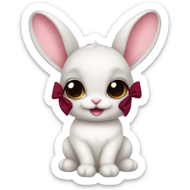 Baby bunny with coquette burgundy bow on ear sticker