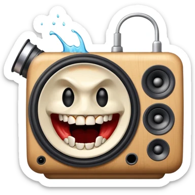 Old speaker with human teeth pouring out instead of sound. sticker