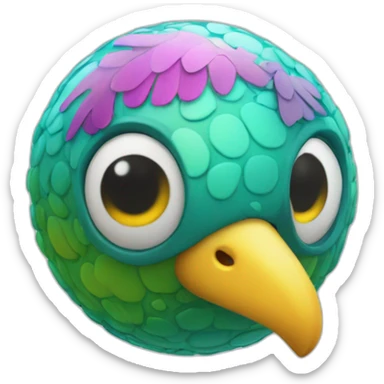 3d sphere with a cartoon wandering water Parrot skin texture with childish eyes sticker