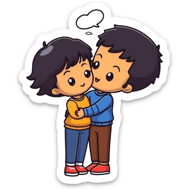Black haired brown skinned boy kissing a black haired light skinned girl sticker