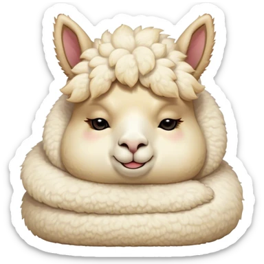 Meme-Worthy Cute Sleeping Cream Alpaca Portrait Emoji, Head resting peacefully with a contented smile, showcasing a delightfully robust build and a luxuriously soft cream fleece, eyes shut in a serene nap, Simplified yet hilariously adorable features, highly detailed, glowing with a soft, drowsy light, high shine, relaxed and utterly lovable, stylized with an air of playful laziness, bright and heartwarming, soft glowing outline, capturing the essence of a comically sleepy alpaca, so meme-worthy it feels like it could instantly become the next viral sensation of adorable slumber! sticker