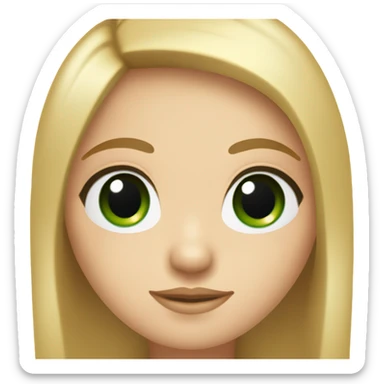 round cute face, rosy cheeks, fair skin, dark green eyes, thick black eyelashes, small nose, long hair, hair color dark blonde. sticker