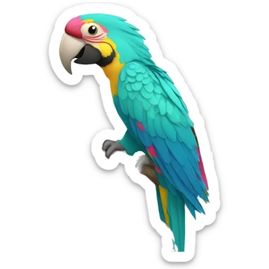 Summer beach cyan pink mustard yellow multicoloured parrot macaw bird holding a plant vine in beak Spanish Italian Mediterranean style floral sticker