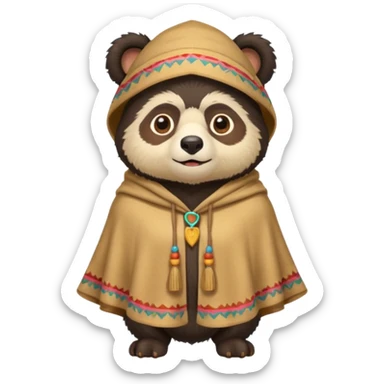 Spectacled bear wearing a chullo and a poncho that says I.T.I. CUSCO on the chest sticker