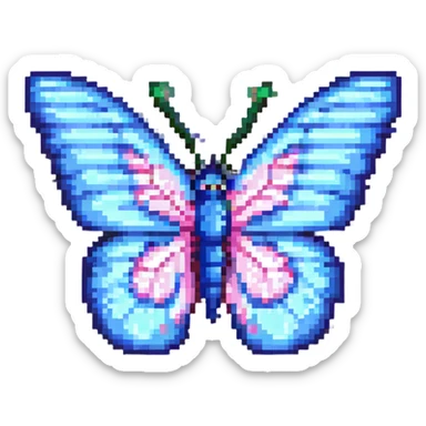 butterfly with blue and pink wings in pixel art style sticker