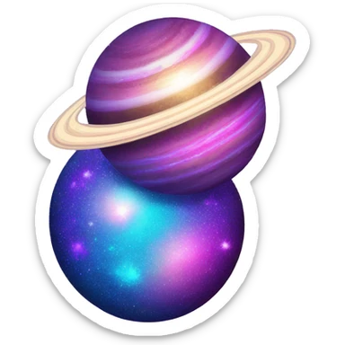 sparkly glittery blue purple and pink glitter planet with cheesy saturn ring sticker