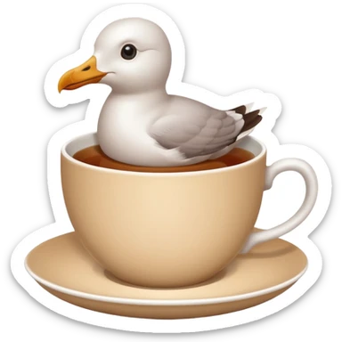 seagull in a cup of tea sticker