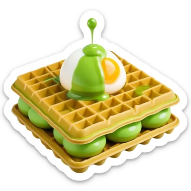 3D rendered hyper-realistic matcha green tea Hong Kong egg waffle with vibrant green color, detailed bubble texture, glossy candy-like surface, playful presentation, soft lighting sticker