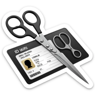 Floating black Scissors cutting in half an idf soldier ID card with a little chip in 2 parts sticker