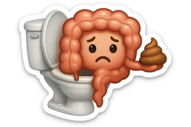 emoji stile iphone di un intestino che esce dal wc con in mano una montagnetta di feci con espressione triste a palline sticker