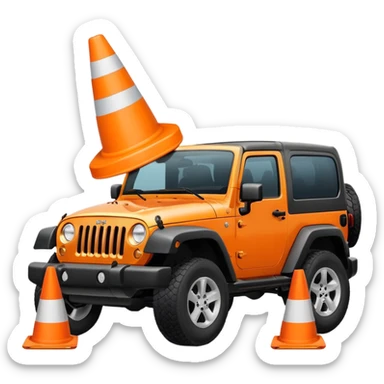 Jeep Wrangler driving over a white traffic cone, emoji style, tire contact visible sticker