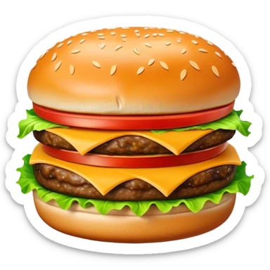 Cinematic Realistic Cheeseburger Dish Emoji, showcasing a juicy burger layered with cheese, lettuce, and tomato on a toasted bun rendered with lifelike detail and vibrant, inviting lighting. sticker