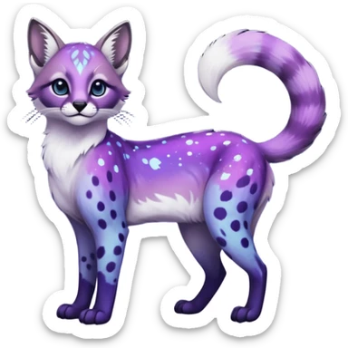 Colorful black-violet-indigo-purple-gradients nebulae nebula starry galactical shiny white-stars-spotted glorious iridescent divine exotic cute cool beautiful realistic antasy-caracal-civet-genet-sergal-vernid-Cacomistle-Trico-oncilla-animal-Fakémon-hybrid-fursona (full body) sticker