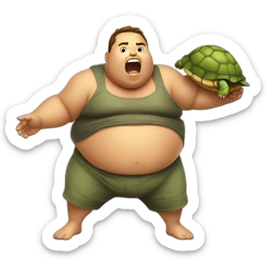 fat boy with a turtle shell on his back laying on his back furiously screaming and angrily kicking his legs sticker