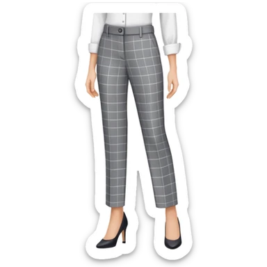 gray dress pants with white grid pattern, plaid check pattern, formal tailored trousers with cuffed hem, for petite women, isolated garment only, no model sticker