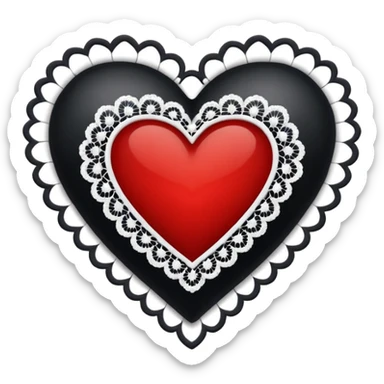 black heart with red center and white lace sticker