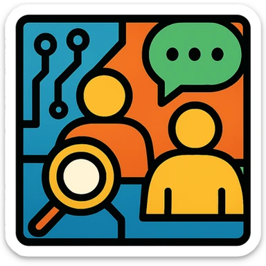 vibrant dynamic square logo for founders' study event, abstract forms representing technology, research, and group discussion, no text, eye-catching sticker