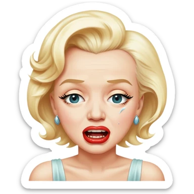 Marilyn Monroe with the closed mouth holding back teeth is crying ￼ sticker