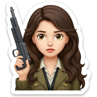 A brunette with long wavy hair girl who is about to kill herself with a littlr gun pointed at her temple sticker