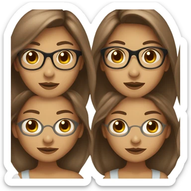 A light to medium skin color girl with long brown hair and glasses. Doing skincare sticker