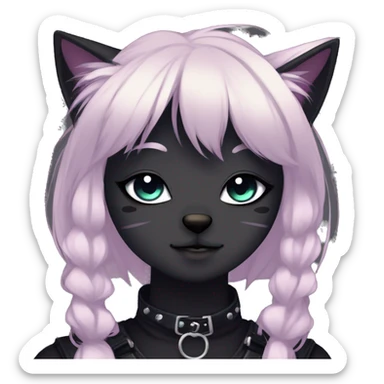 Gorgeous furry gothic dark techwear anime style anthro black cat furry sona with blushing face aesthetic and pretty edgy black with collar and harness trending style sticker