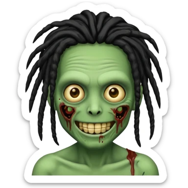 Make a image of a zombie with dreads make it like a emoticon not as scary make dreads black  sticker