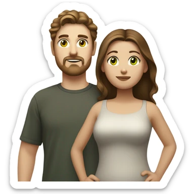 white guy with brown hair and goatee beard next to a chubby brown haired girl both have green eyes sticker