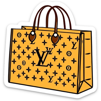 Louis Vuitton paper shopping bag with classic brown LV monogram pattern and handles sticker