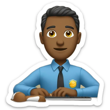 Un chico sentado en un escritorio junto a una PC  sticker