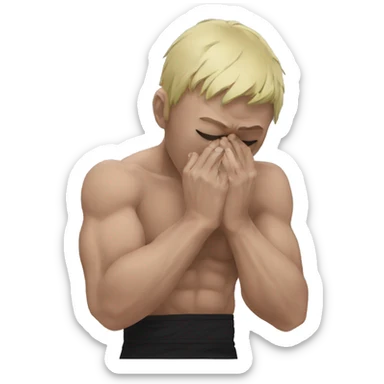 an mma fighter in pain covering his face sticker