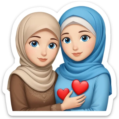 Two Turkish beautiful finish Konya friendly girls blue eyes with hijab and heart dress and hugs  sticker