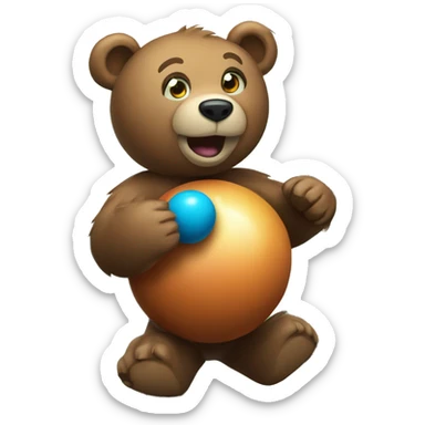 bear standing on a ball juggling balls in the forest sticker