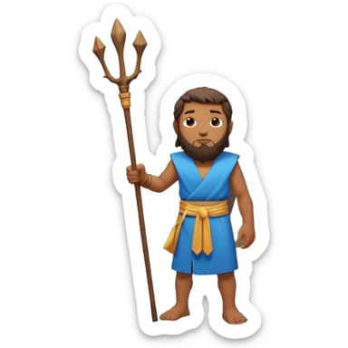 iOS-style 3D emoji: wide blue sea split into two towering water walls, dry path in the middle, Moses standing at the center holding a staff upright sticker