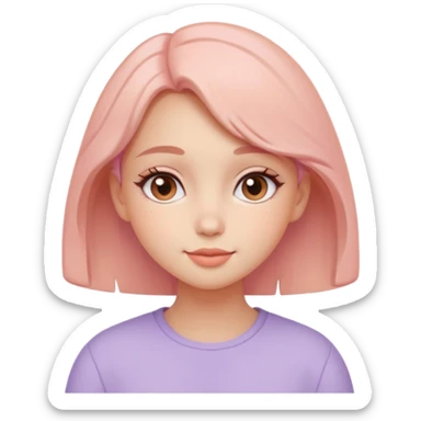 Create a cohesive set of 8 emoji-style icons that represent a kind-hearted, very lovable girl (head-and-shoulders). Requirements: soft, rounded shapes and friendly proportions; warm pastel color palette (peach skin undertone options, blush pink, warm lavender accents);  sticker