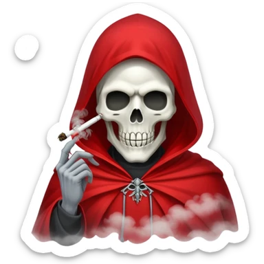 grim reaper in red cape smoking weed with loads of smoke around sticker