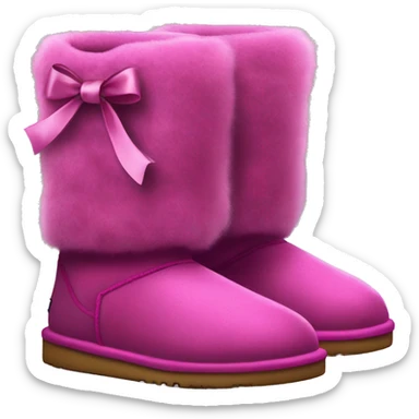 Realistic pair of magenta Ugg fur boots with silk ribbon bows. sticker