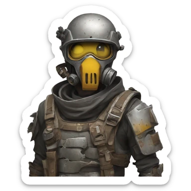 post apocalyptic scavenger in modern armor made from road signs sticker