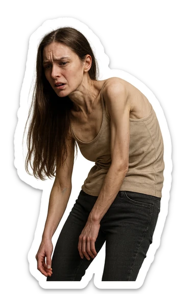 fai immagine identica ma di una donna con capelli lunghi, iperrealistico 4k, postura storta con spina dorsale storta sticker