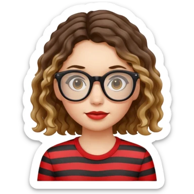 niña con pelo ondulado con una polera de tiras rojas y lentes negros  sticker