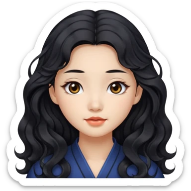 beautiful Chinese girl with black wavy long hair and black eyes sticker