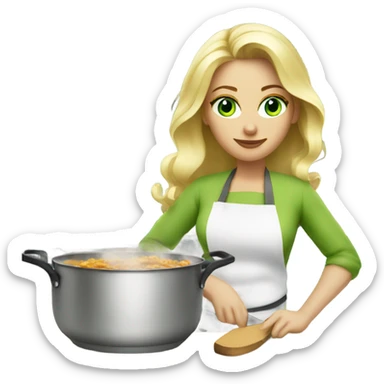 Beautiful blond green eyed woman cooking sticker