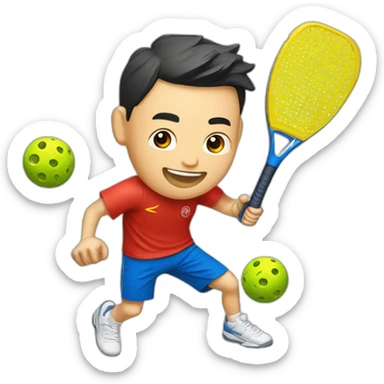 Male Chinese Pickleball player hitting a Pickleball sticker