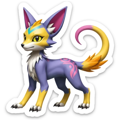 Colorful Meloetta-Lykoi-Sergal-Renamon-Wargreymon-Pokémon-Digimon-Fakémon-fusion-hybrid-creature sticker