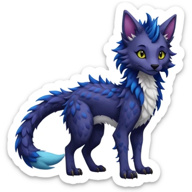 Kawaii dark edgy fantasy ethereal feline-vernid-sergal-fursona animal creature with a tufted tail full body with intricate markings  sticker