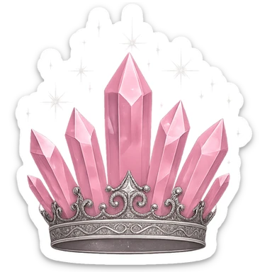 Change the crystal crown to be in light pink, adorned with silver details and a sparkling, magical aura. Keep the background transparent. sticker