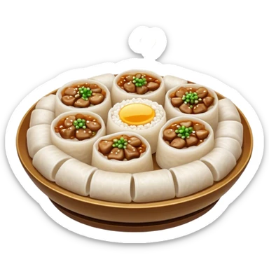 Cinematic Realistic B√°nh cu·ªën Dish Emoji, featuring steamed rice rolls filled with savory minced pork and mushrooms rendered with soft textures and inviting, warm lighting. sticker