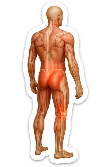 corpo umano anatomico con mal di schiena e al ginocchio, iperrealiùstico 4k sticker