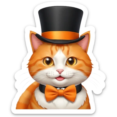 playful orange cat in a top hat and bow tie, winking sticker