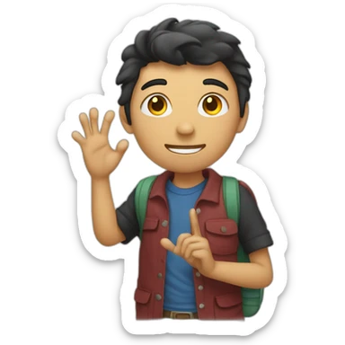 Student showing his hand fingers down to search box sticker